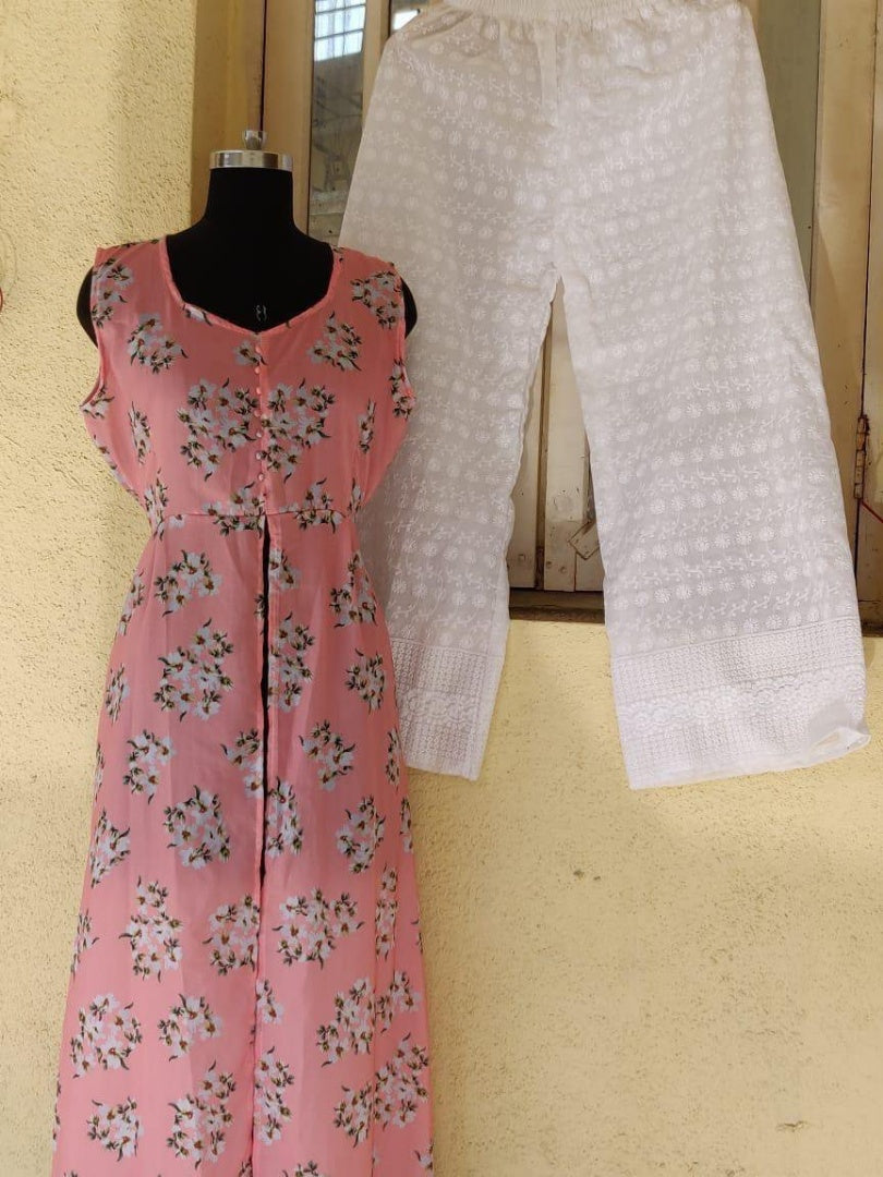 peach masleen cotton digital printed plazzo kurti