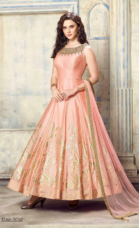 Peach Mastani silk hand worked anarkali suit for wedding