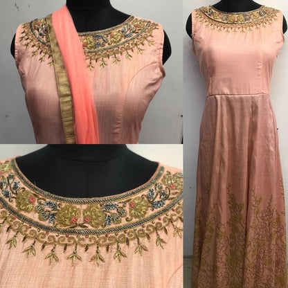 Peach Mastani silk hand worked anarkali suit for wedding