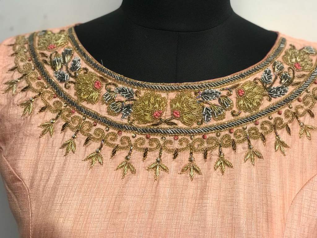 Peach Mastani silk hand worked anarkali suit for wedding