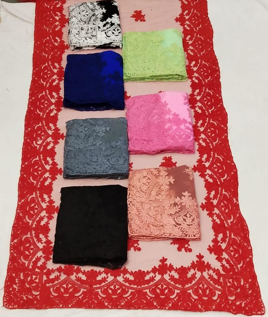 Peach mono net chain stitch embroidered partywear saree