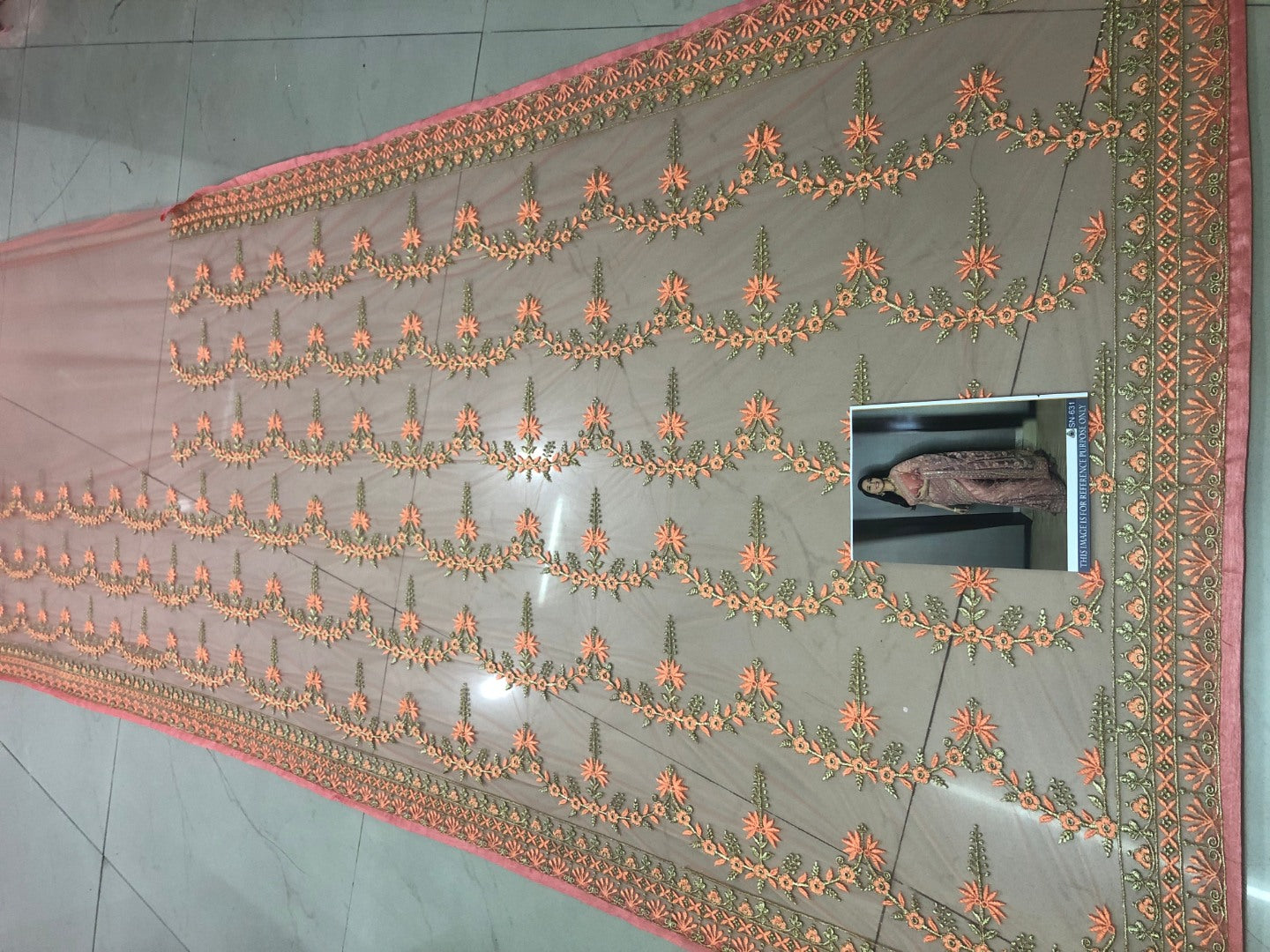 Peach mono net designer embroidered wedding saree