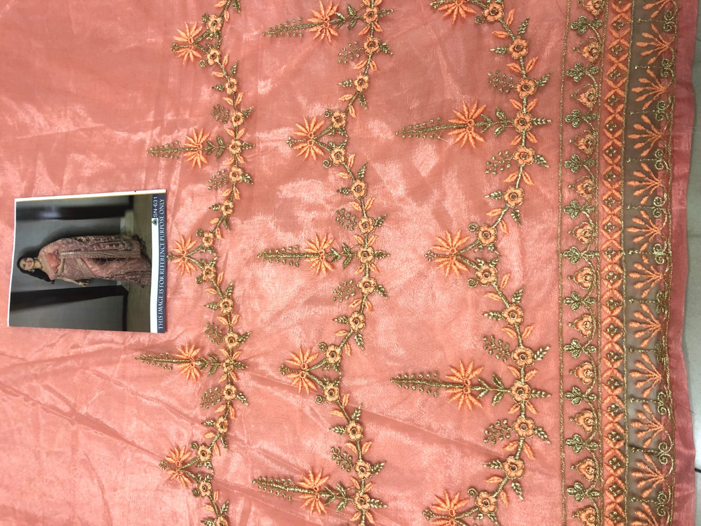 Peach mono net designer embroidered wedding saree