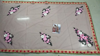 Peach mono net heavy embroidered wedding saree