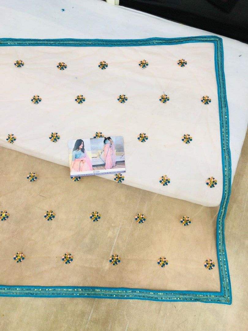 peach mono net sequence and dori embroidered ceremonial saree