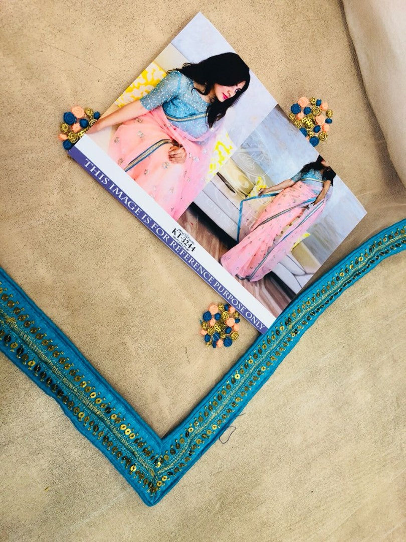 peach mono net sequence and dori embroidered ceremonial saree