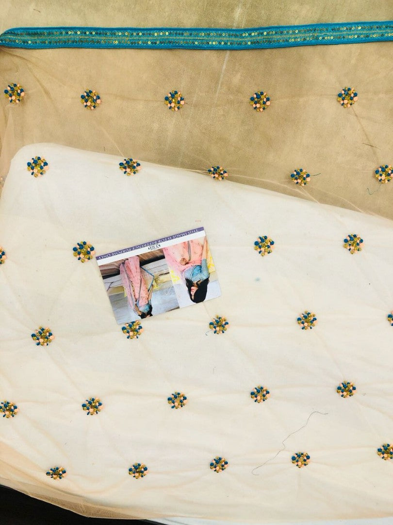 peach mono net sequence and dori embroidered ceremonial saree