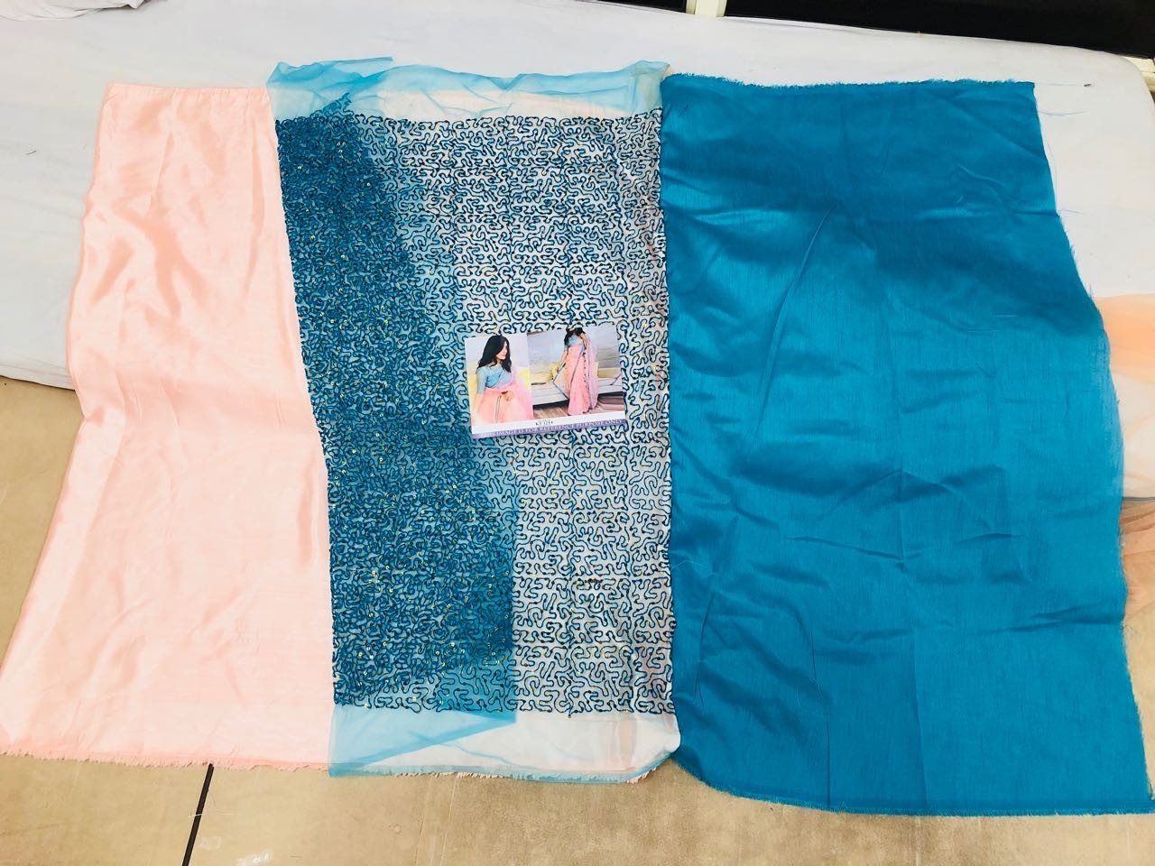 peach mono net sequence and dori embroidered ceremonial saree