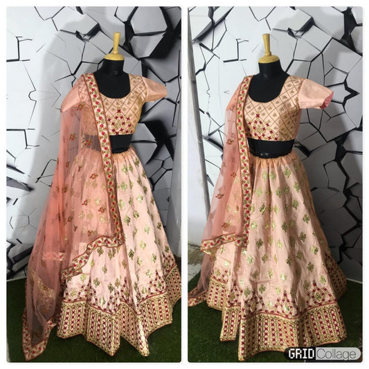 peach mulberry silk beautiful embroidered wedding lehenga