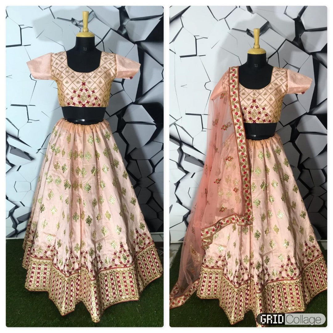 peach mulberry silk beautiful embroidered wedding lehenga