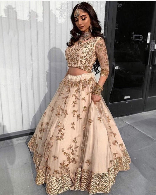 peach net beautiful embroidered ceremonial lehengha choli