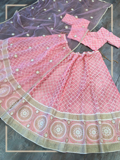 Peach net heavy lucknowi work wedding lehenga choli