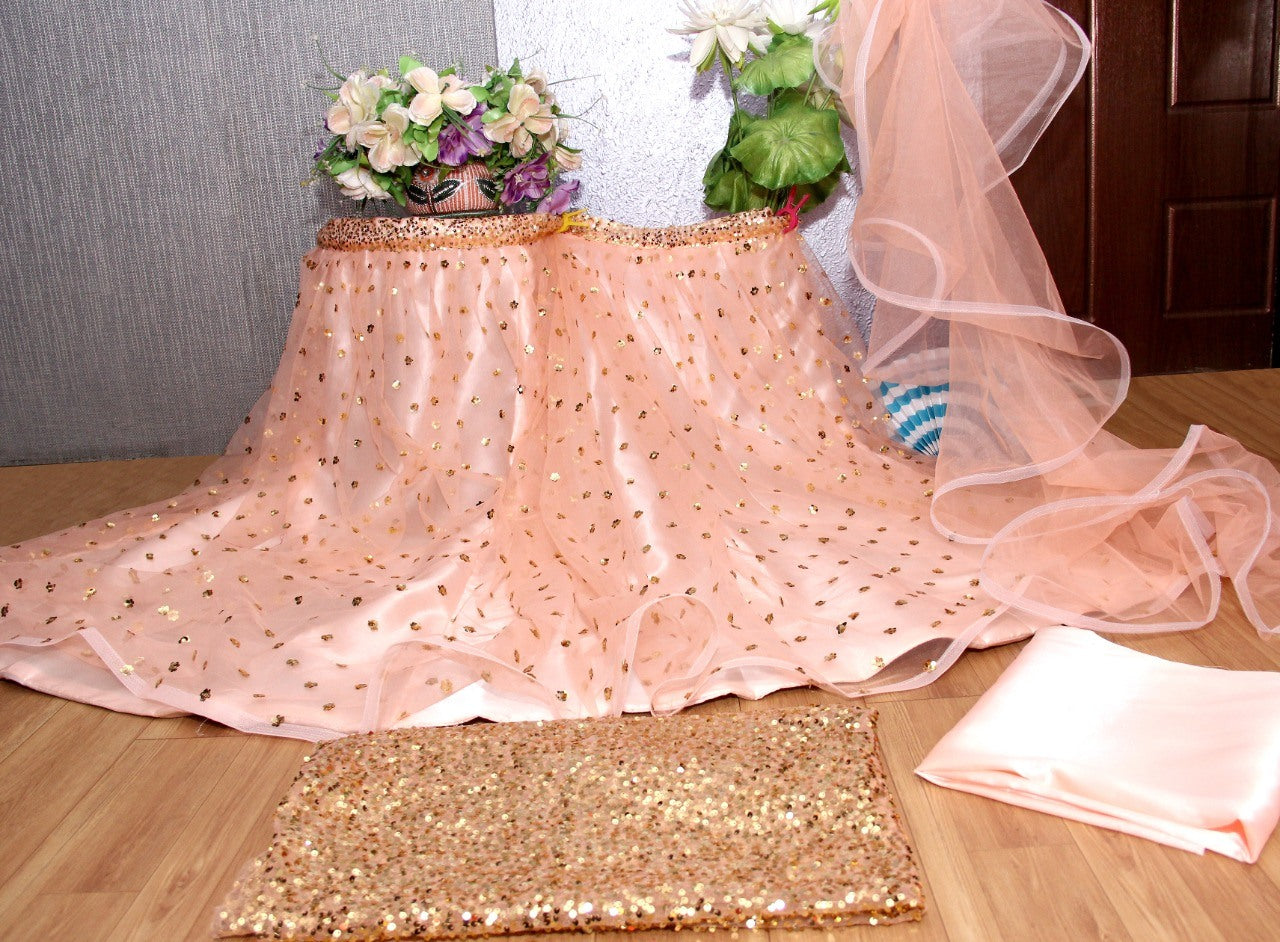 Peach net sequence work party wear lehenga choli