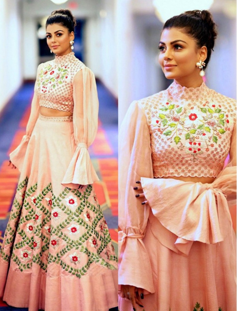 peach noora silk embroidered partywear lehenga