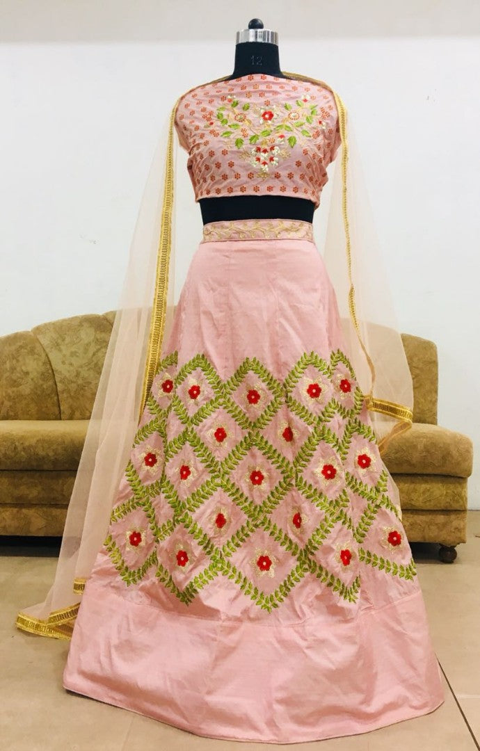 peach noora silk embroidered partywear lehenga
