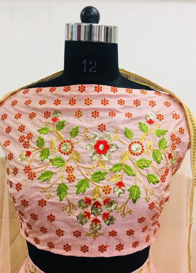 peach noora silk embroidered partywear lehenga