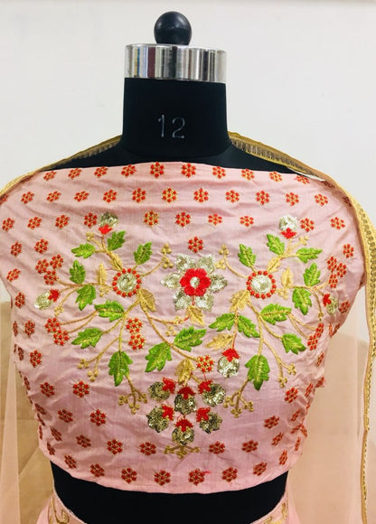 peach noora silk embroidered partywear lehenga