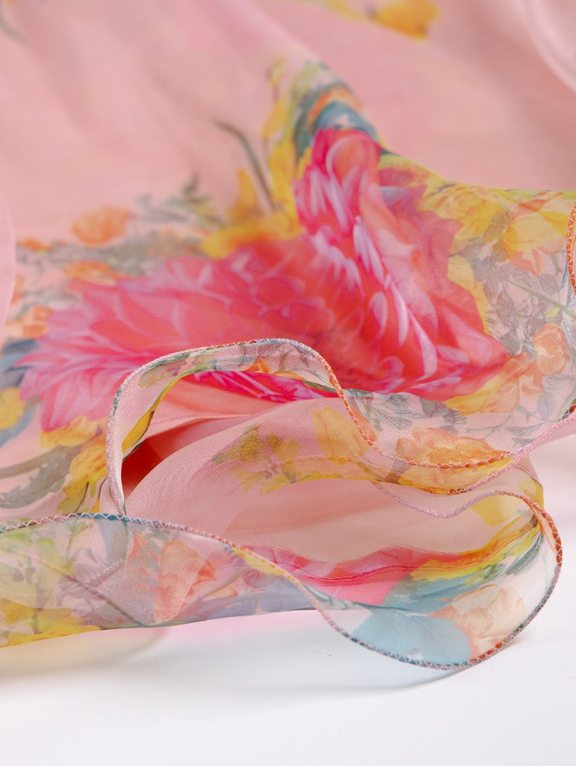 Peach organza floral printed crop top lehenga