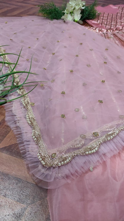 Peach organza silk sequence work wedding lehenga choli