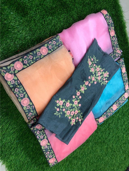 Peach orgenza net embroidered party wear saree