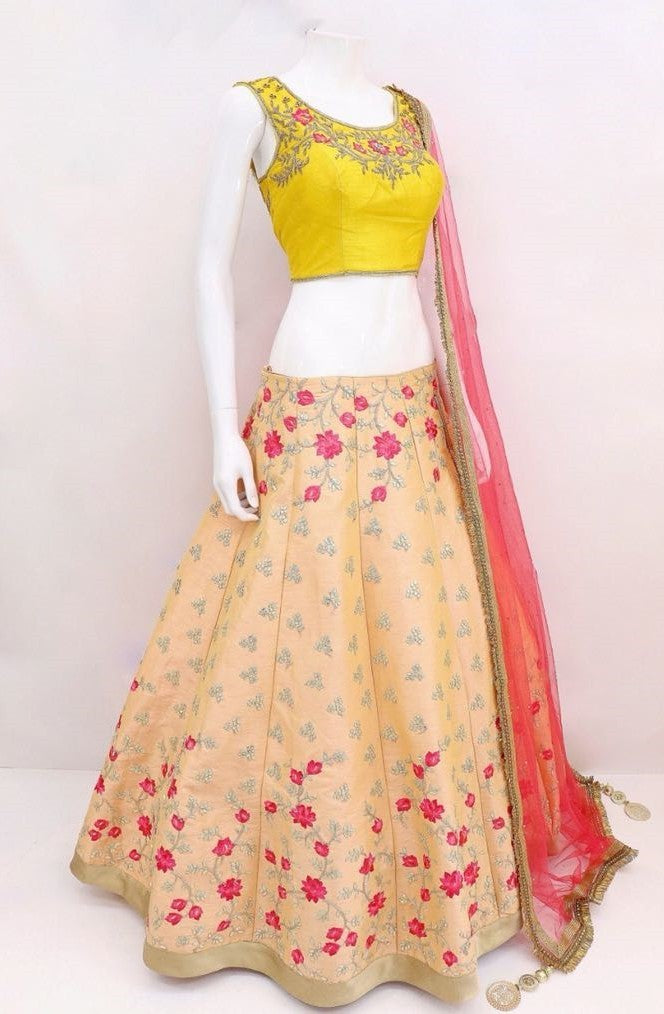 Peach Ruby silk embroidered navratri special lehenga choli