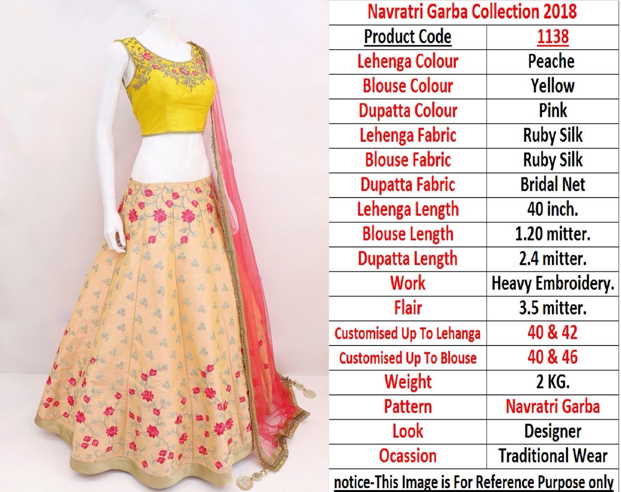 Peach Ruby silk embroidered navratri special lehenga choli