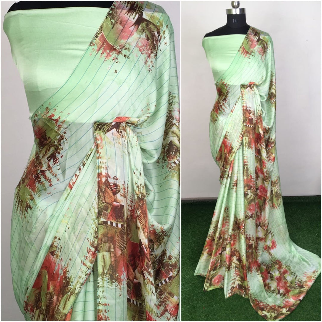 Peach satin georgette printed saree