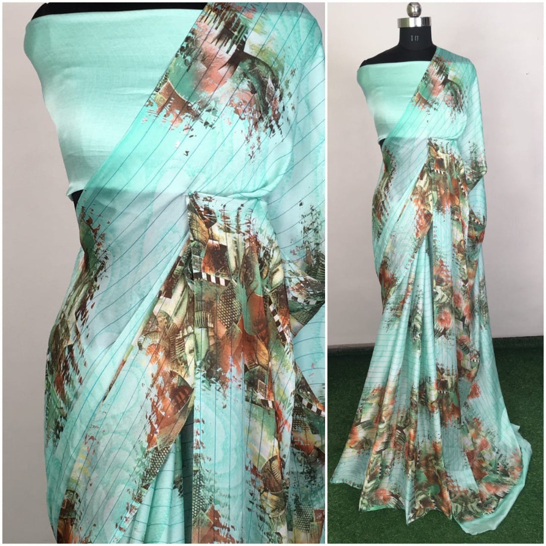 Peach satin georgette printed saree