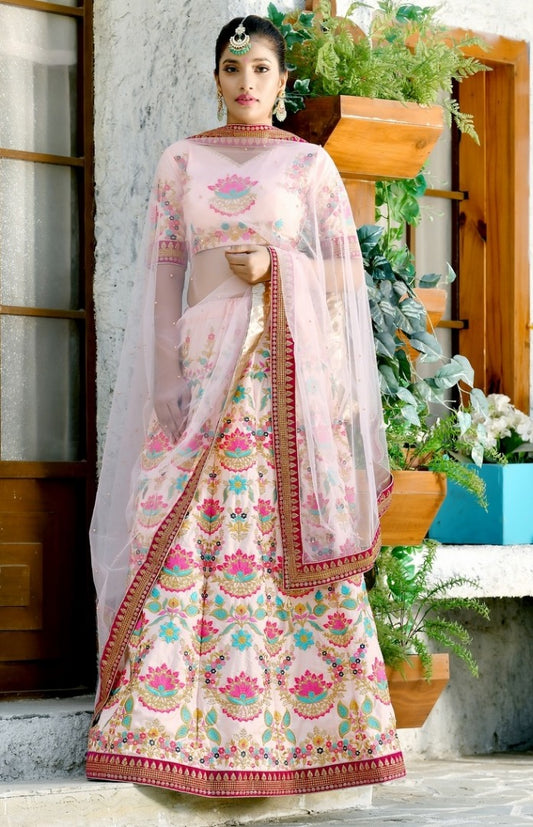 Peach silk heavy embroidered wedding lehenga choli