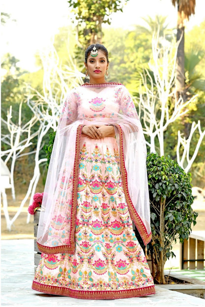 Peach silk heavy embroidered wedding lehenga choli
