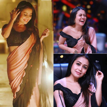 Peach silky silk saree with sequence work saree