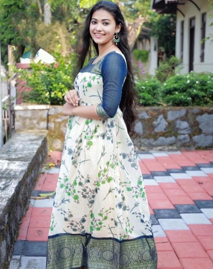 Peach soft cotton digital flower printed work gown