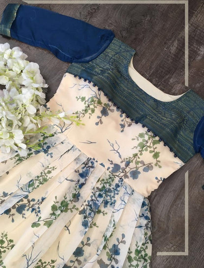 Peach soft cotton digital flower printed work gown