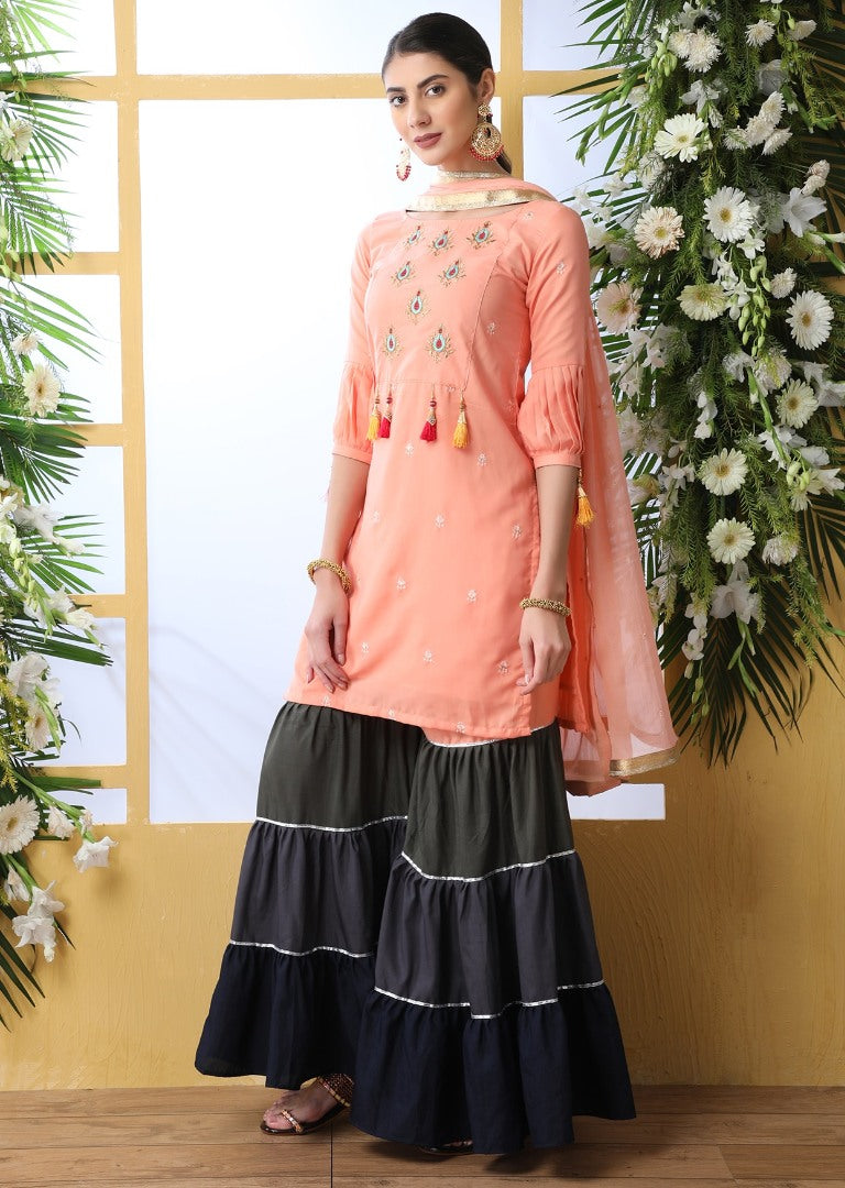 Peach soft cotton sharara suit