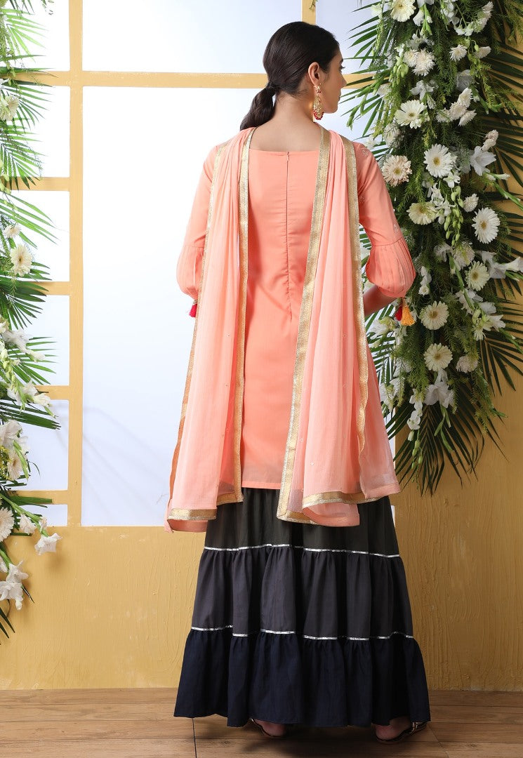 Peach soft cotton sharara suit