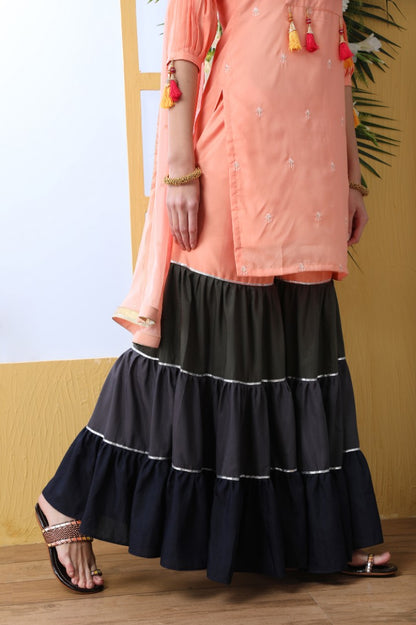 Peach soft cotton sharara suit