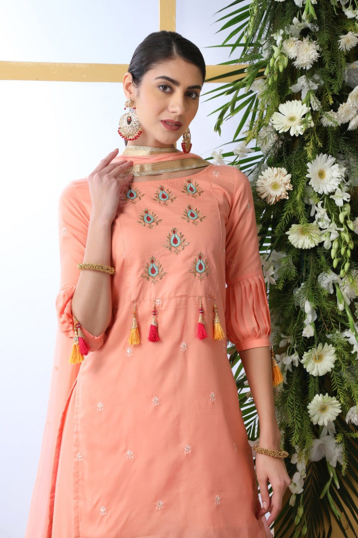 Peach soft cotton sharara suit