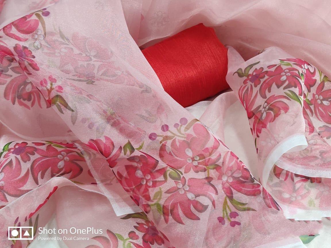 peach soft heavy organza digital printed beautiful saree