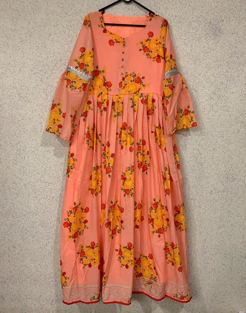 peach soft masleen digital floral printed gown
