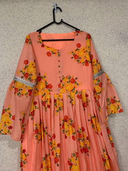 peach soft masleen digital floral printed gown