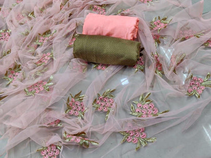 Peach soft net designer embroidered ceremonial saree