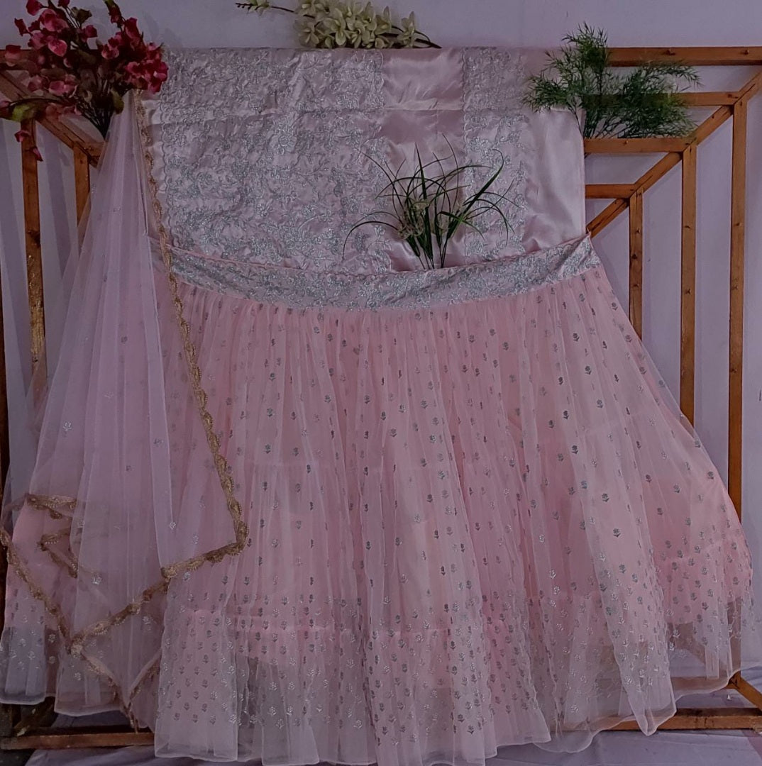 Peach soft net sequence work wedding lehenga choli
