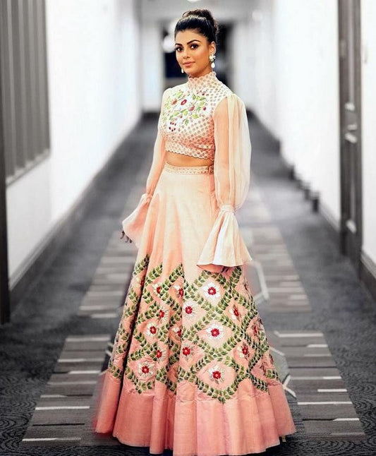 Peach tapeta silk embroidered ceremonial lehenga
