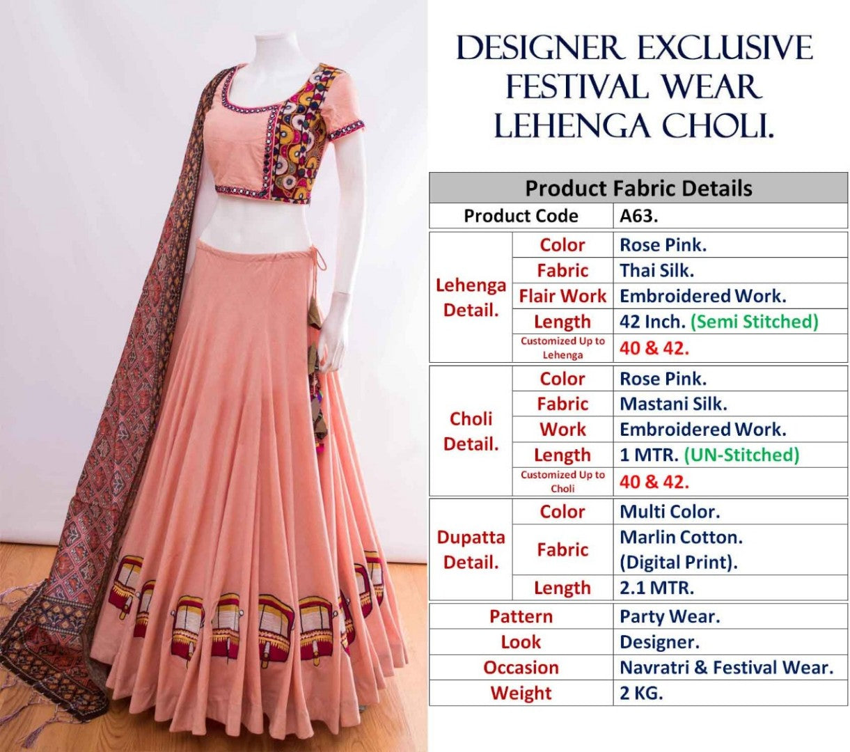 peach thai silk dori embroidered festival wear lehenga