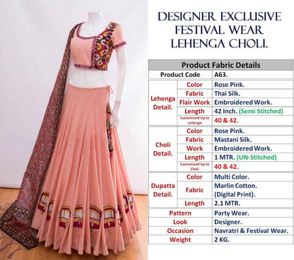 peach thai silk dori embroidered festival wear lehenga