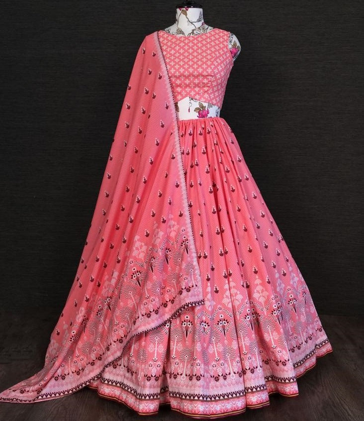 Peach vaishali silk digital printed ceremonial lehenga choli
