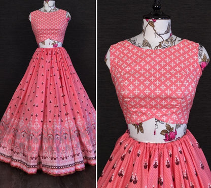 Peach vaishali silk digital printed ceremonial lehenga choli