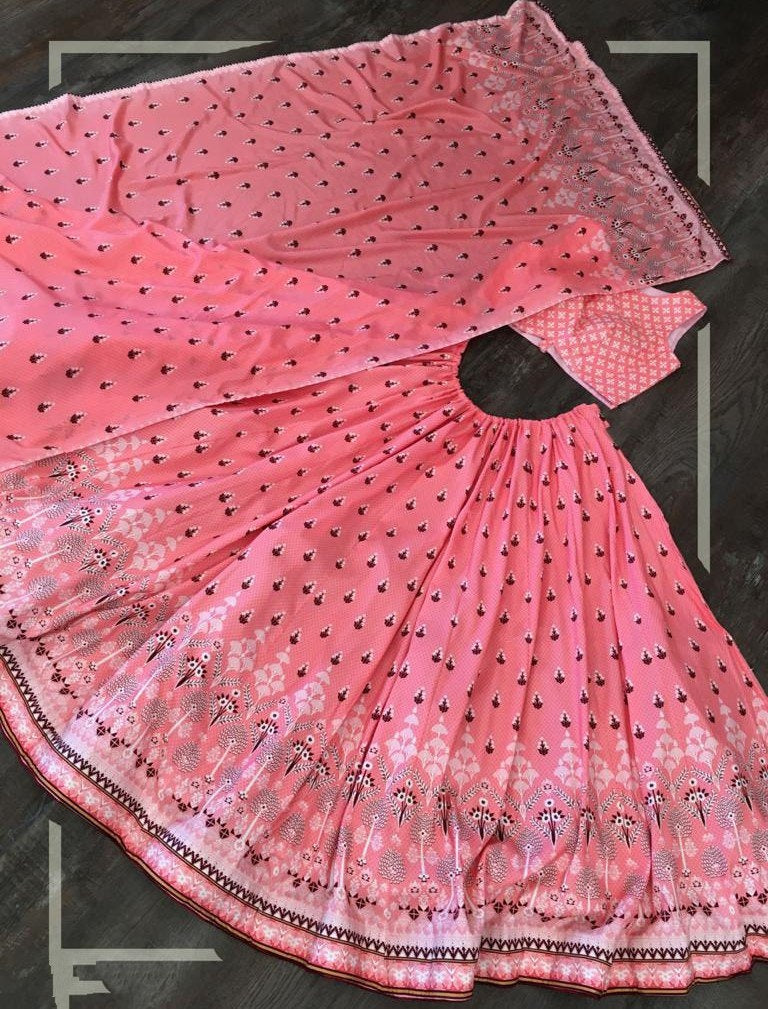 Peach vaishali silk digital printed ceremonial lehenga choli