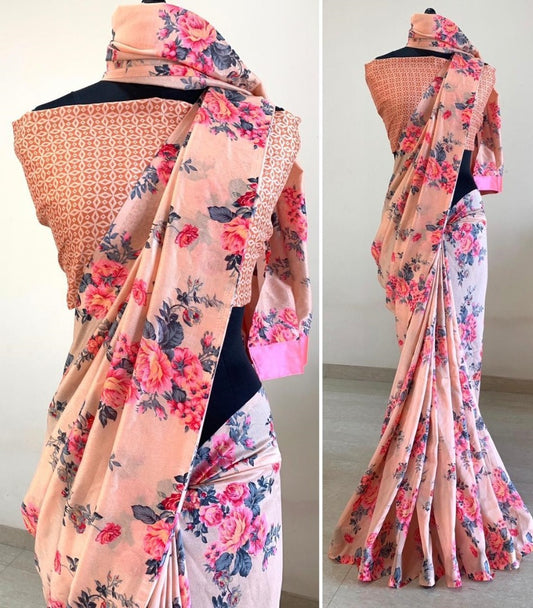 Peach vichitra cotton party wear saree