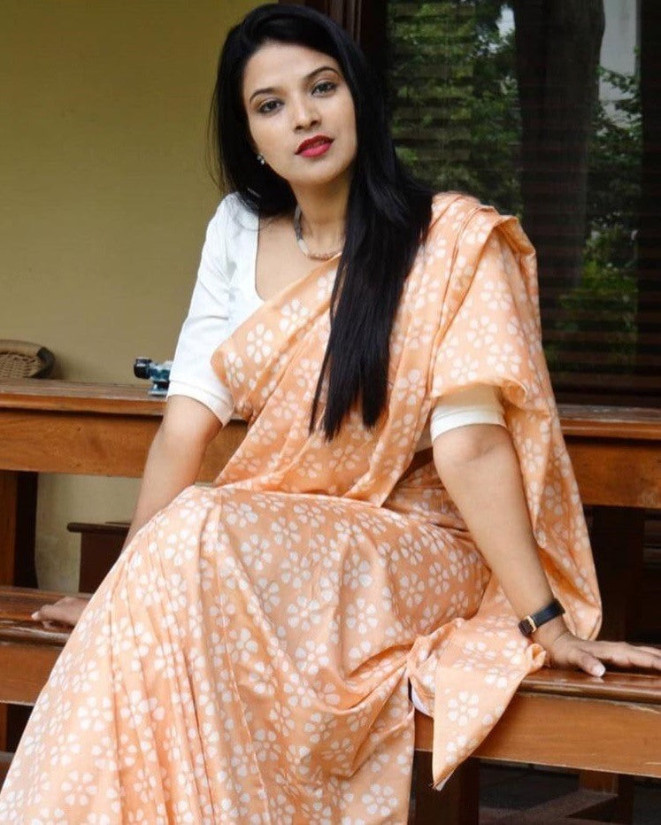 Peach vichitra silk digital printed saree